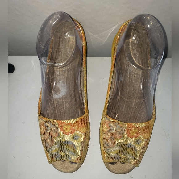AEROSOLES * Peep Toe ShoesWedge Multi Floral Spring Break Leather Upper SZ 6M - Picture 3 of 11